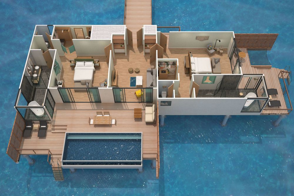 2 Bedroom Overwater Pool, Le Meridien Maldives Resort & SPA 5*